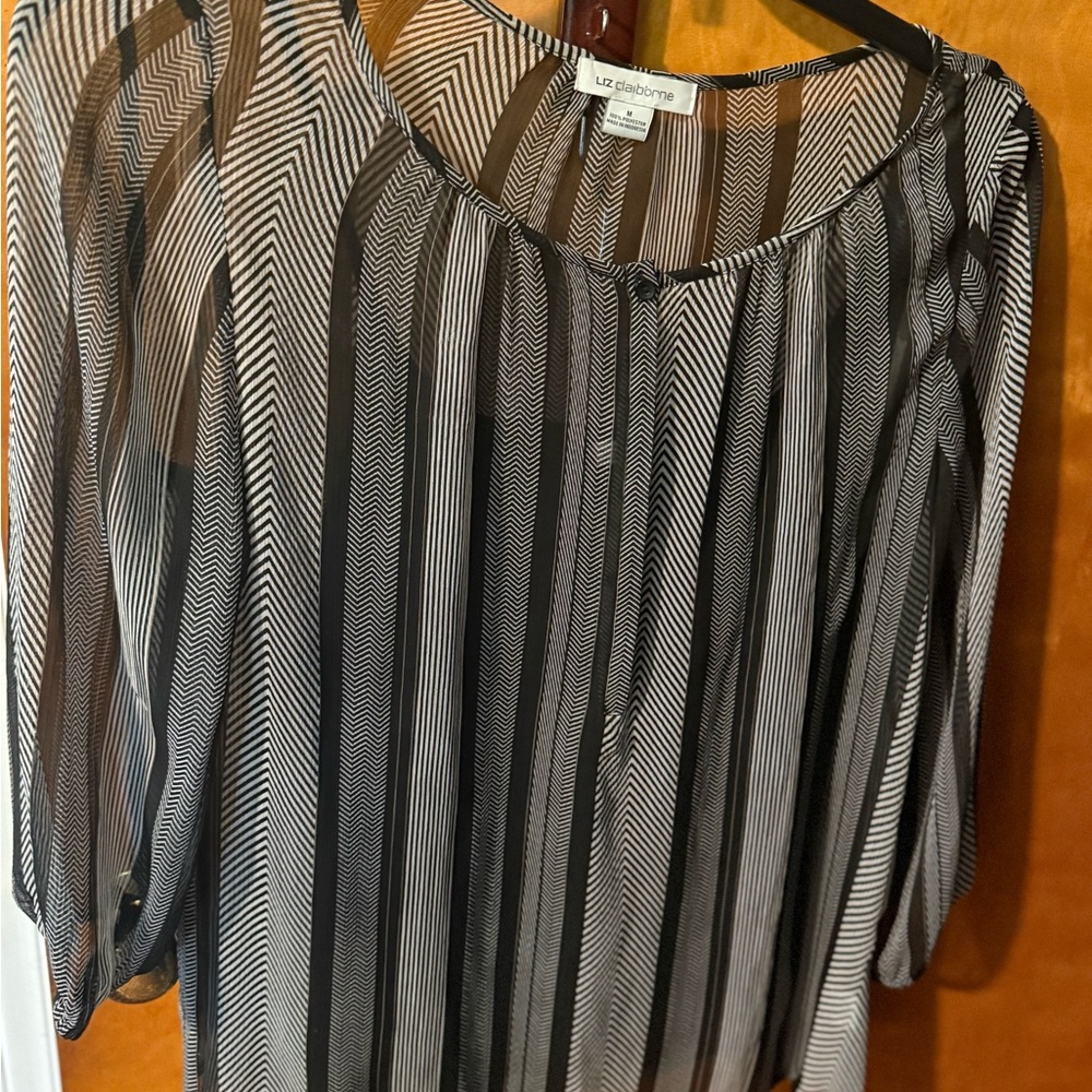 Liz Claiborne Gray and Black Pleated Blouse